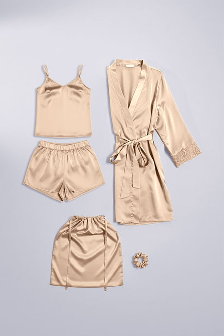 Zivame Luxe Satin 5 Pc Sleep Set - Sun Kiss — image 2